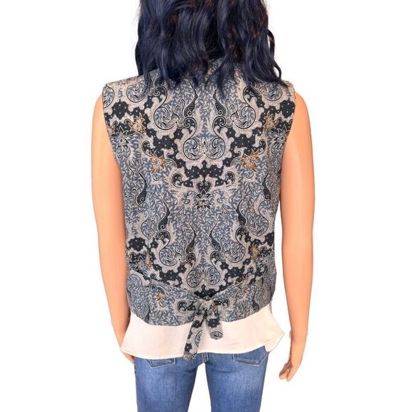 Vintage Boundary Waters Blue Black Boho Print Beaded Vest Size Small Cotton - Picture 6 of 7
